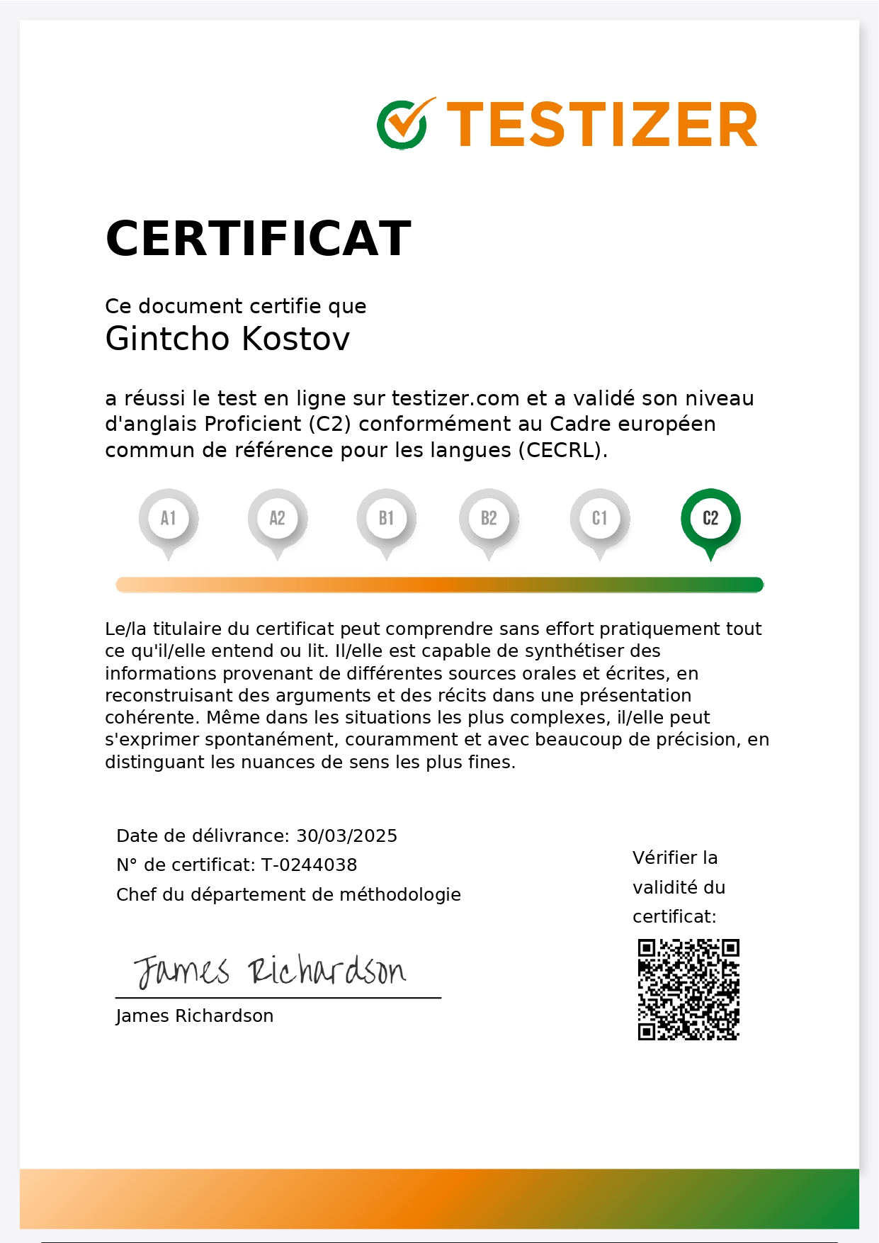 le certificat Anglais C2 expérimenté